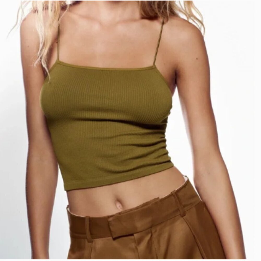 Green Ribbed Fitted Camisole // M-L